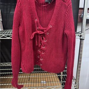 Kendall & Kylie Women's V-Neck Lace-Up Sweater in Red